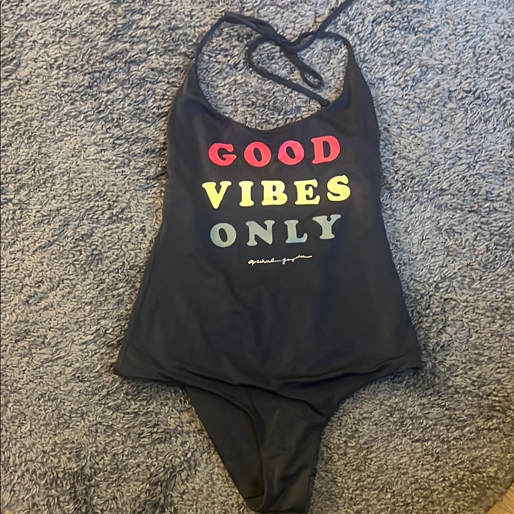 Black 'Good Vibes Only' Swimsuit